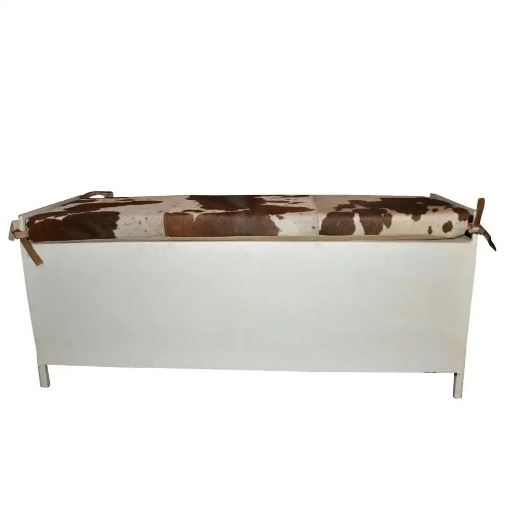 Michelle Iron Locker Bench Storage Ottoman Cowhide