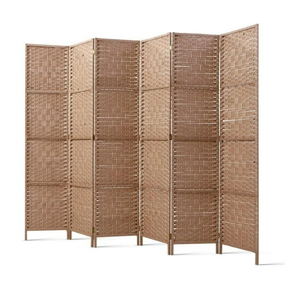 6 Panel Room Divider Screen Privacy Rattan Timber Foldable Dividers Stand Hand Woven