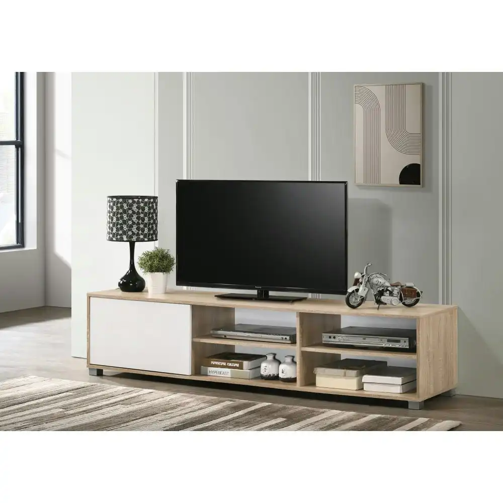 Design Square Parre Lowline Scandinavian Entertainement Unit TV Stand W/ 1-Door 180cm - Oak/White