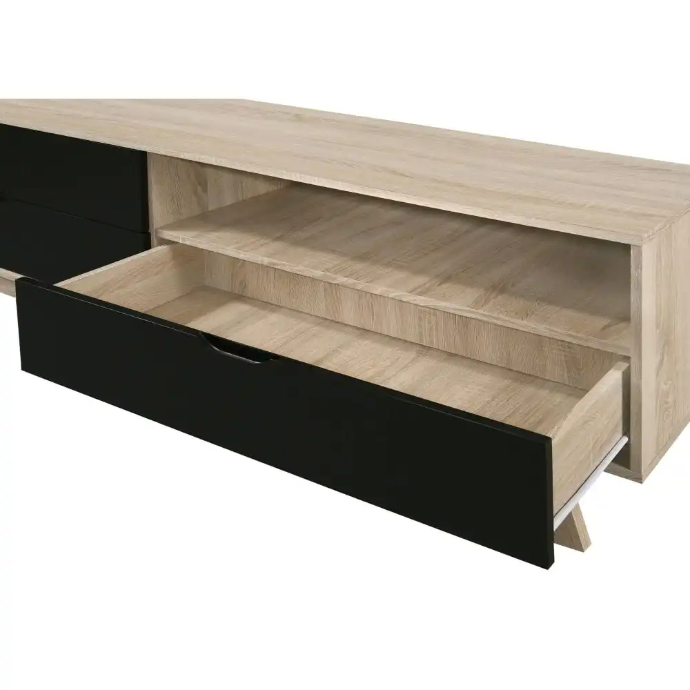 Design Square Aline TV Stand Entertainment Unit W/ 3-Drawers 180cm - Oak/Black