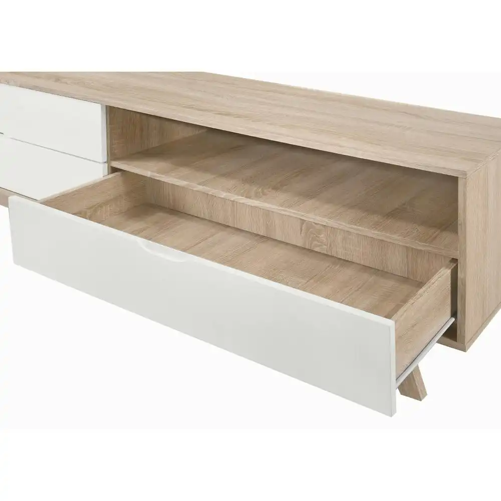 Design Square Aline TV Stand Entertainment Unit W/ 3-Drawers 180cm - Oak/White