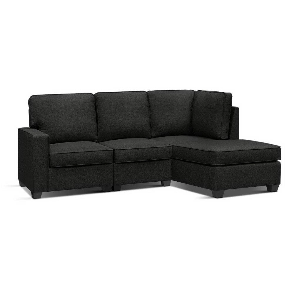 Sofa Lounge Set 4 Seater Modular Chaise Chair Couch Fabric Dark Grey