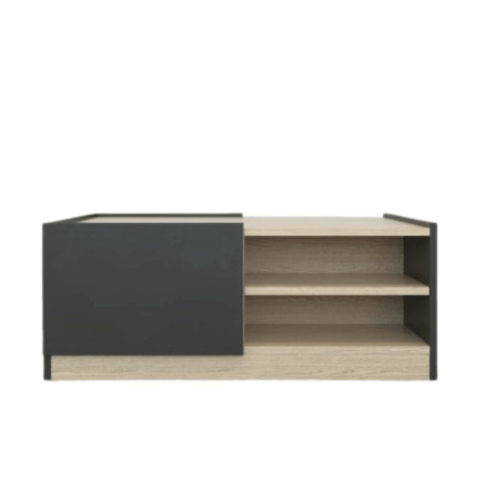 Design Square Eleanor Modern Open Shelf Coffee Table W/ 2-Doors - Oak/Black