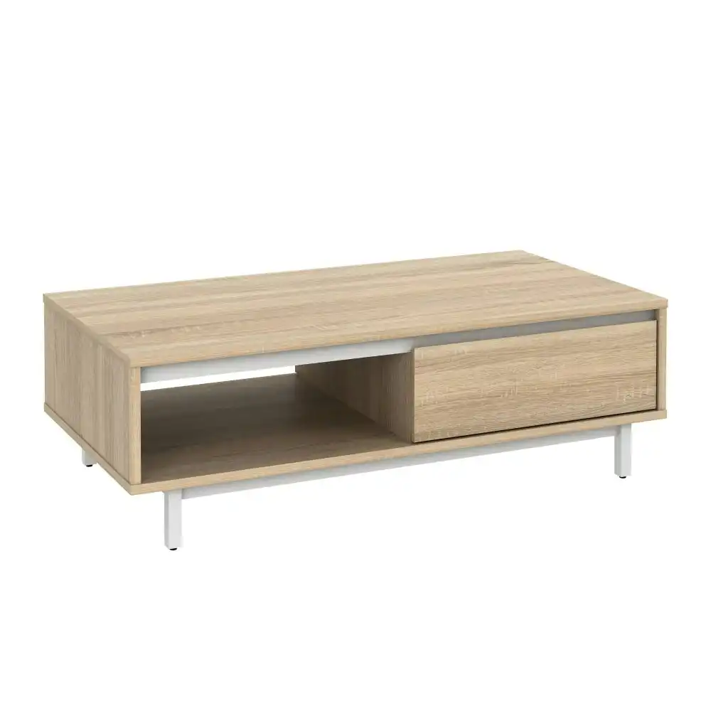 Design Square Rachel Wooden Rectangular Coffee Table W/ 2-Doors - Oak/White