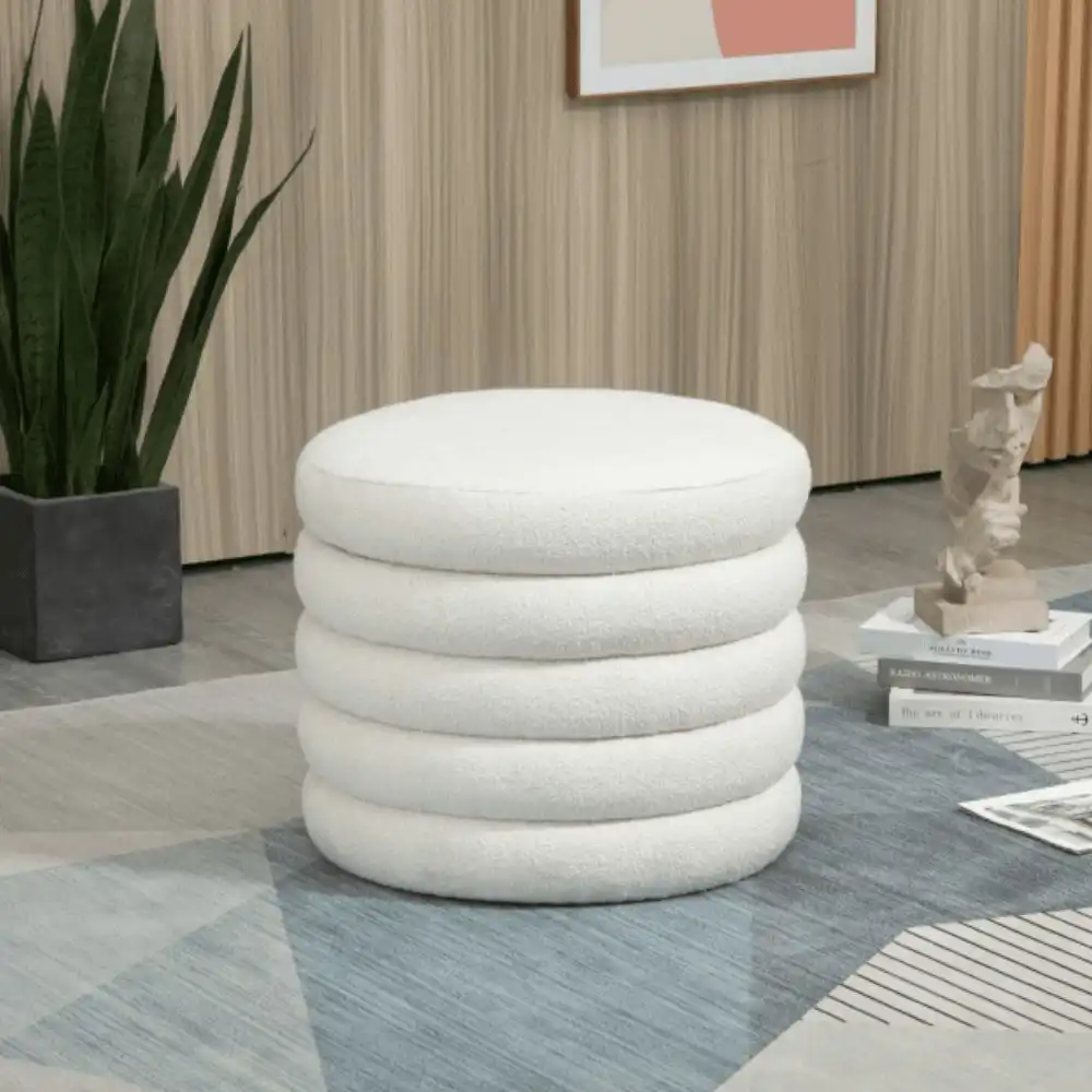 HomeStar Kylie Modern Faux Shepperd Fur Ottoman Foot Stool - White