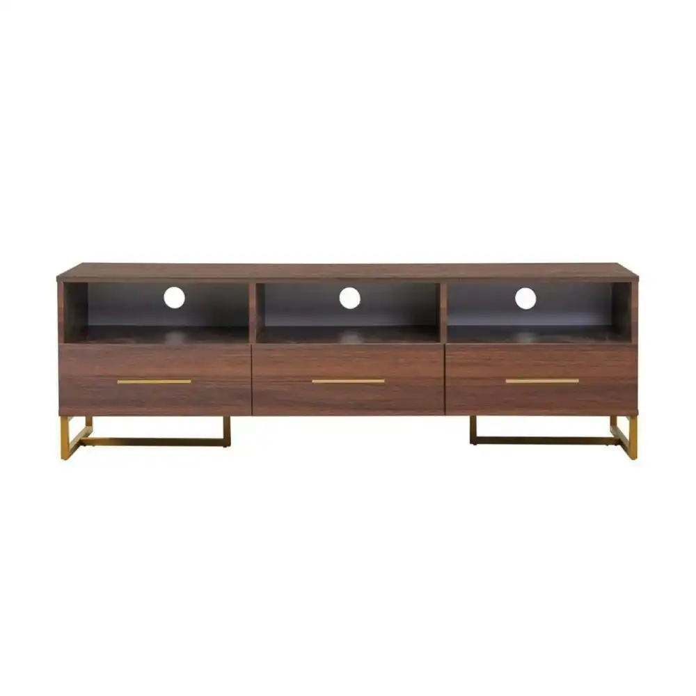 Lowline TV Stand Entertainment Unit W/ 3-Drawers 3-Shelves Storage - Grey & Gold