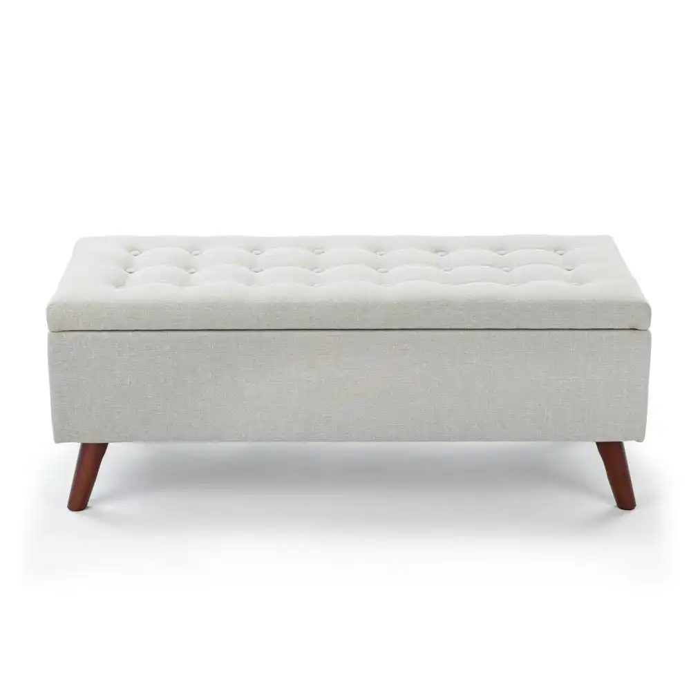 Design Square Demi Tufted Fabric Storage Ottoman Bench Foot Stool - Light Beige