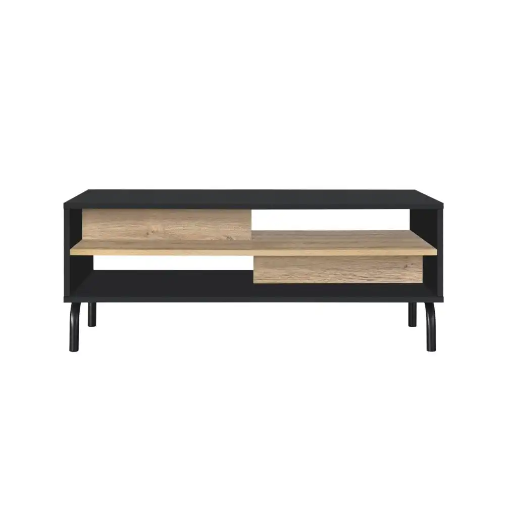 Madden Scandinavian Wooden Open Shelf Coffee Table - Oak & Black