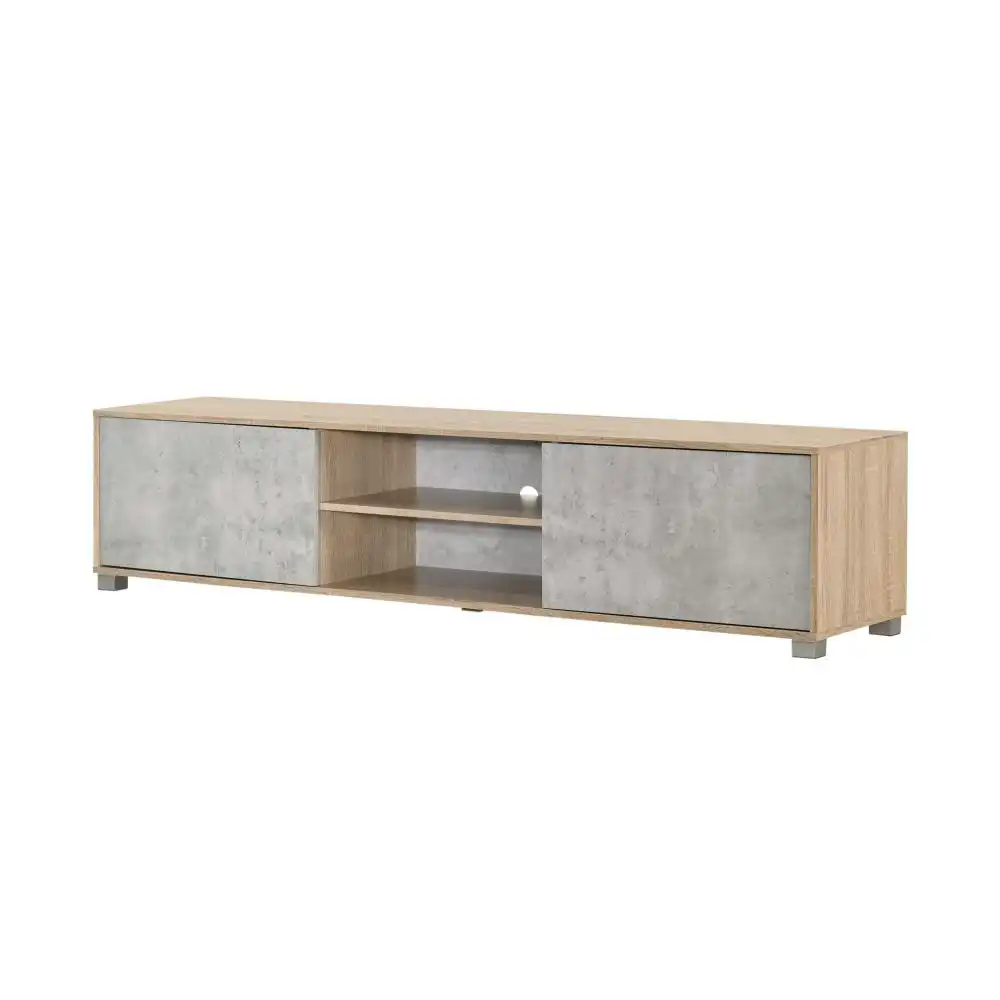 Design Square Calliope Lowline TV Stand Entertainment Unit W/ 2-Doors Storage Cabinet - Oak/Grey