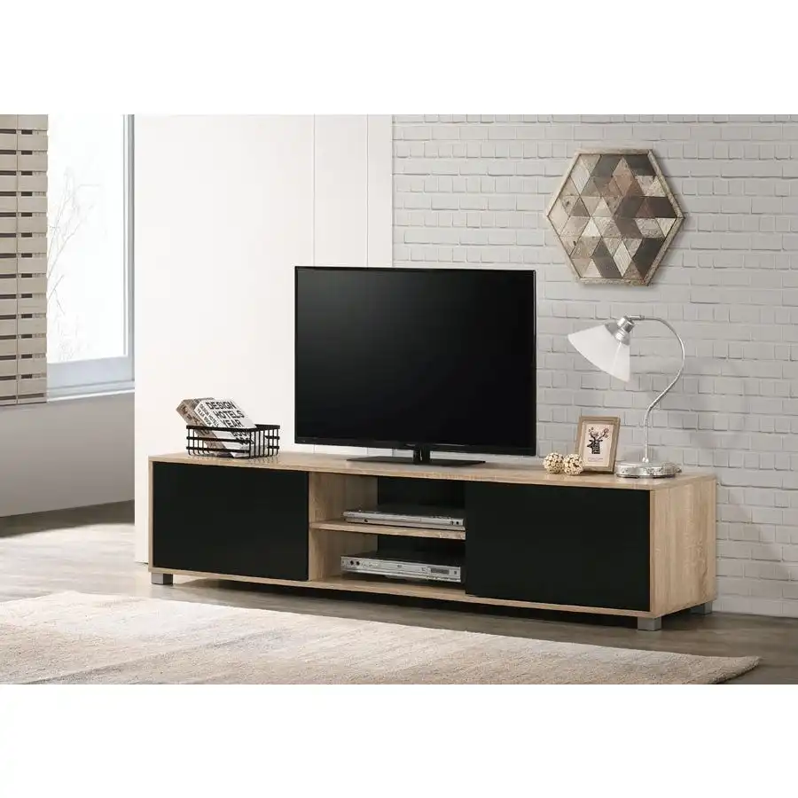 Design Square Calliope TV Stand Entertainment Unit W/ 2-Doors - Oak/Black