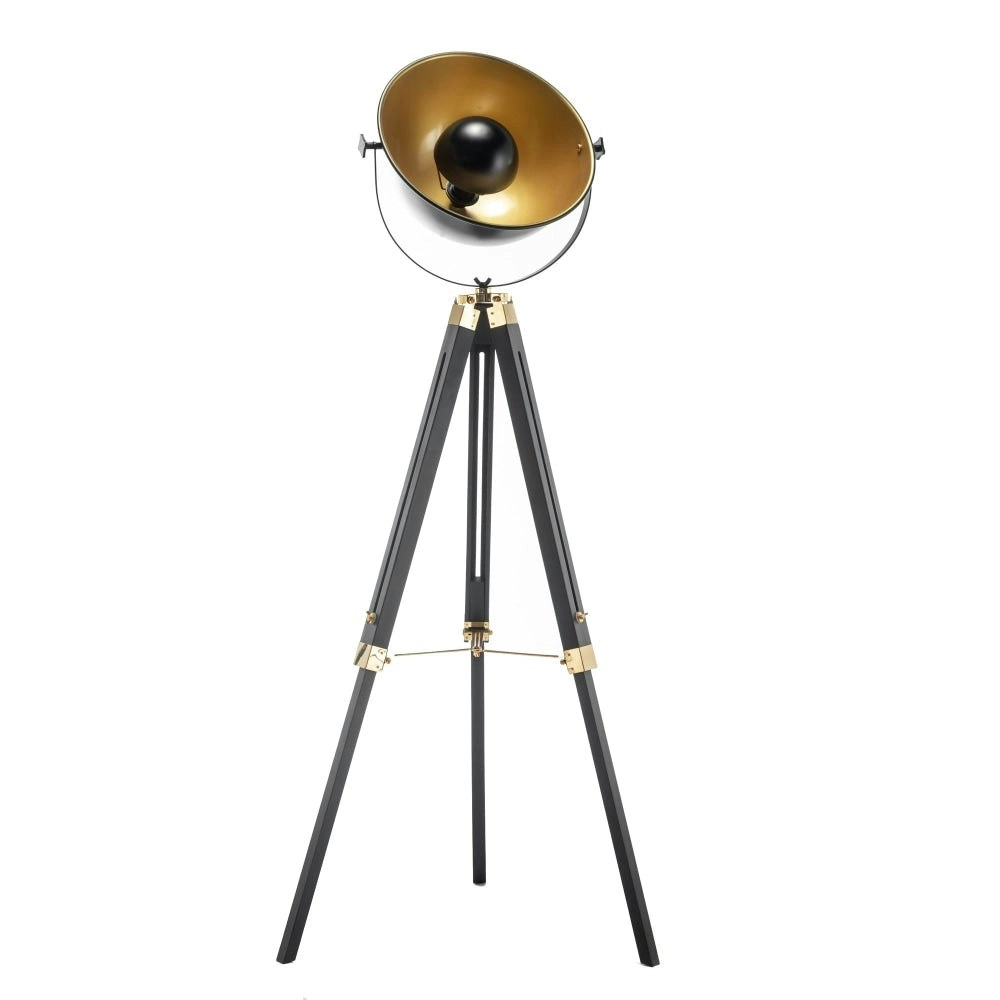 New Oriental Aizen Tripod Spotlight Height Adjustable Floor Lamp Bowl Shade - Black/Gold