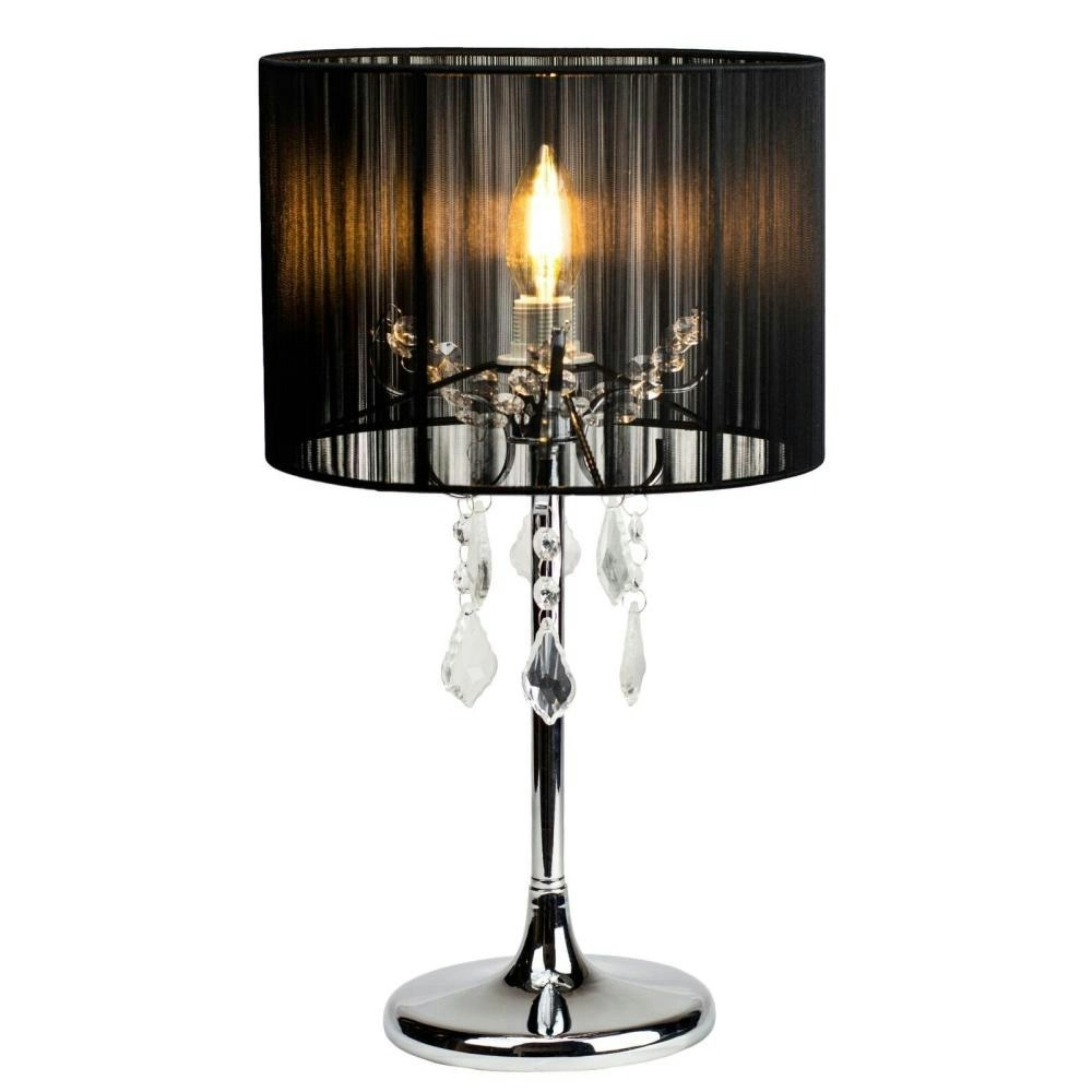 Venice Crystal Droplets Table Desk Lamp Chrome Base - Black String Shade