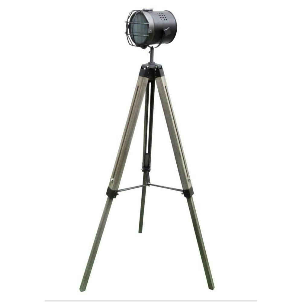 New Oriental Lucy Classic Vintage Wooden Height Adjustable Tripod Floor Floor Lamp - Steel Grey