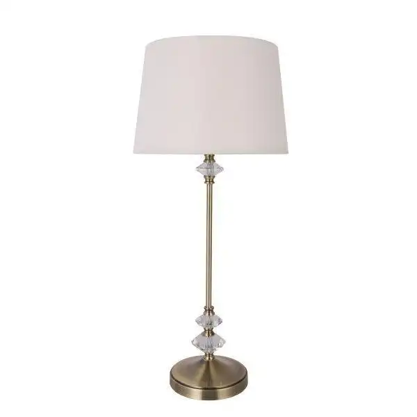 Moon Modern Crystal Table Lamp Antique Brass Base - White