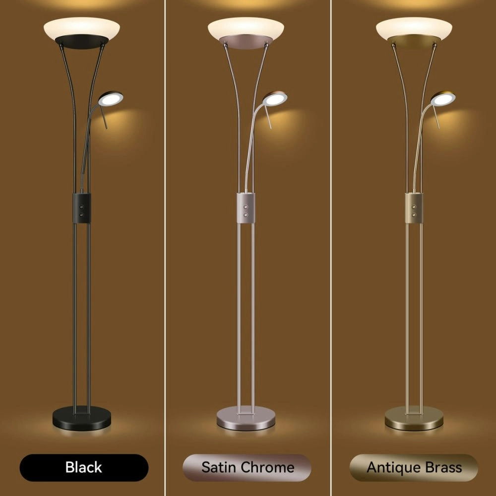 Fareeda Mother & Child LED Standing Floor Lamp Metal Base Glass Shade - Black