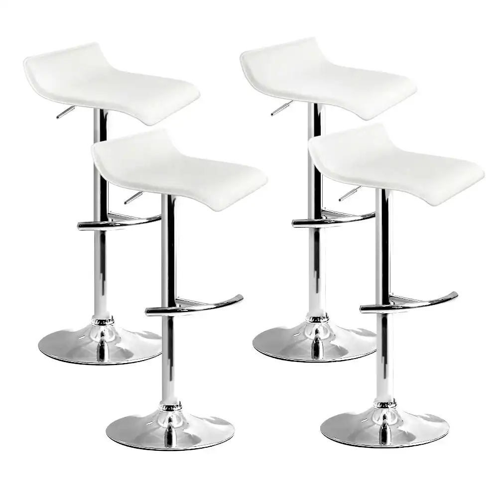 Set of 4 PU Leather Wave Style Bar Stools - White