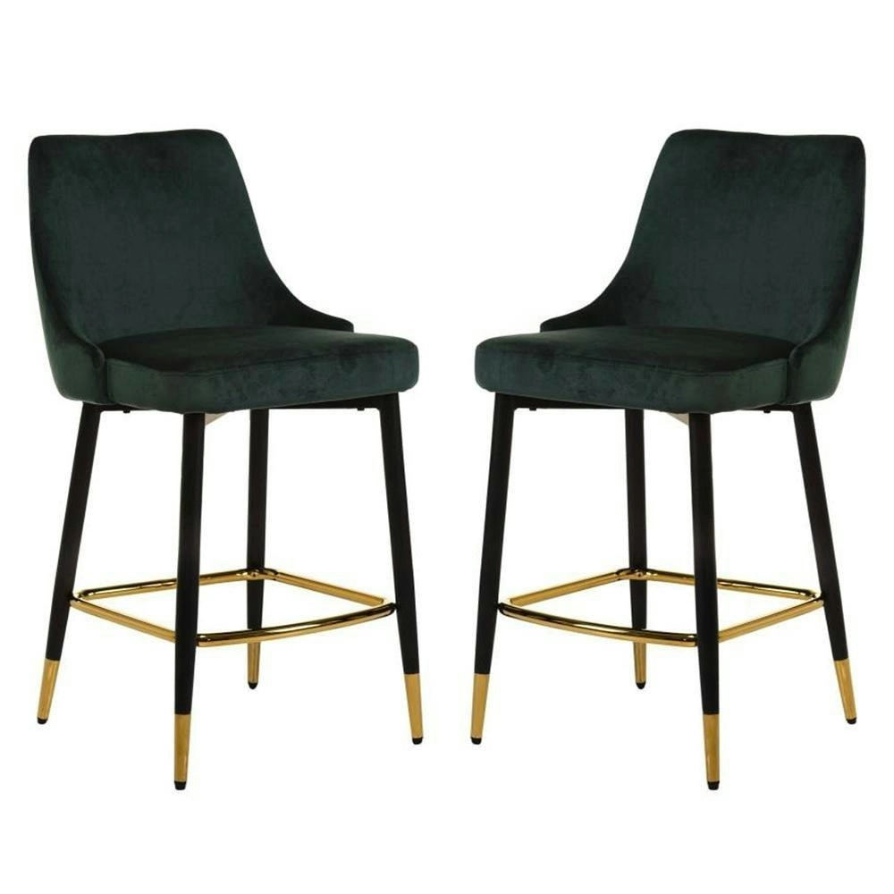 Raimon Furniture Set of 2 Luisa Velvet Fabric Kitchen Counter Bar Stool 63cm - Emerald