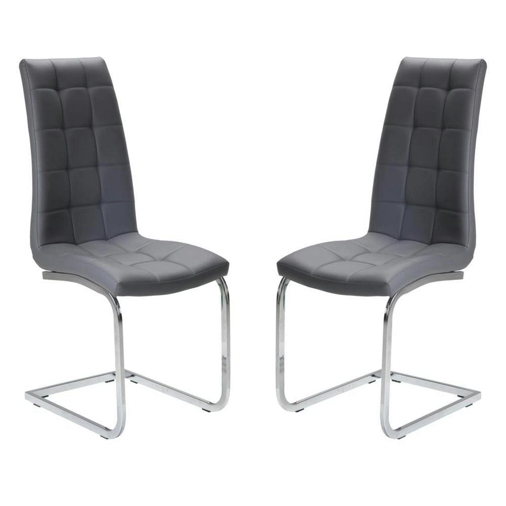 Raimon Furniture Set of 2 Hanson Faux Leather Dining Chair - Chrome Legs - Grey