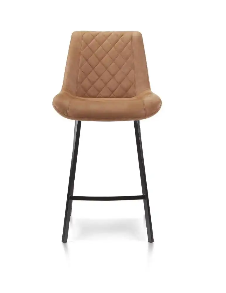 Raimon Furniture Set of 2 Fin Fabric Suede Kitchen Counter Bar Stool Black Metal Legs 66cm - Cognac