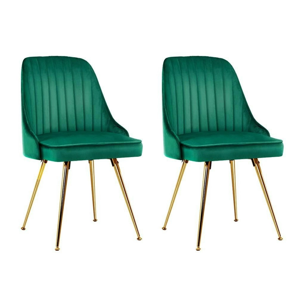 Set of 2 Dining Chairs Retro Chair Cafe Kitchen Modern Metal Legs Velvet Green