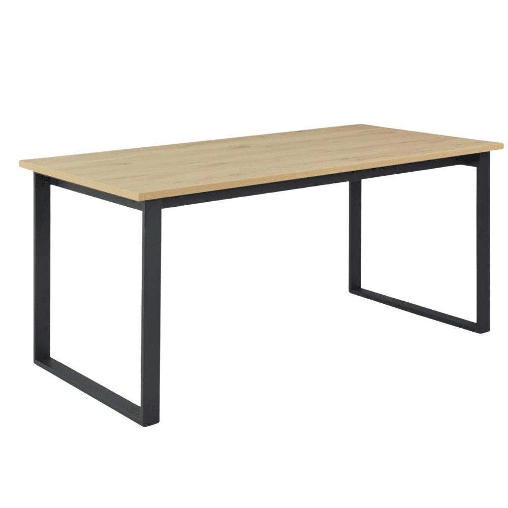 Design Square Rectangular Dining Table 160cm Metal Legs - Natural