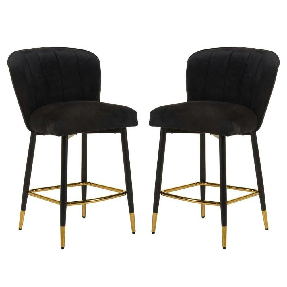 Raimon Furniture Set of 2 Gaia Velvet Fabric Kitchen Counter Bar Stool 63cm - Black