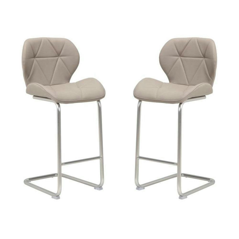 Raimon Furniture Set of 2 Terry Faux Leather Bar Stool 66cm - Brushed Stainless Legs - Cappuccino