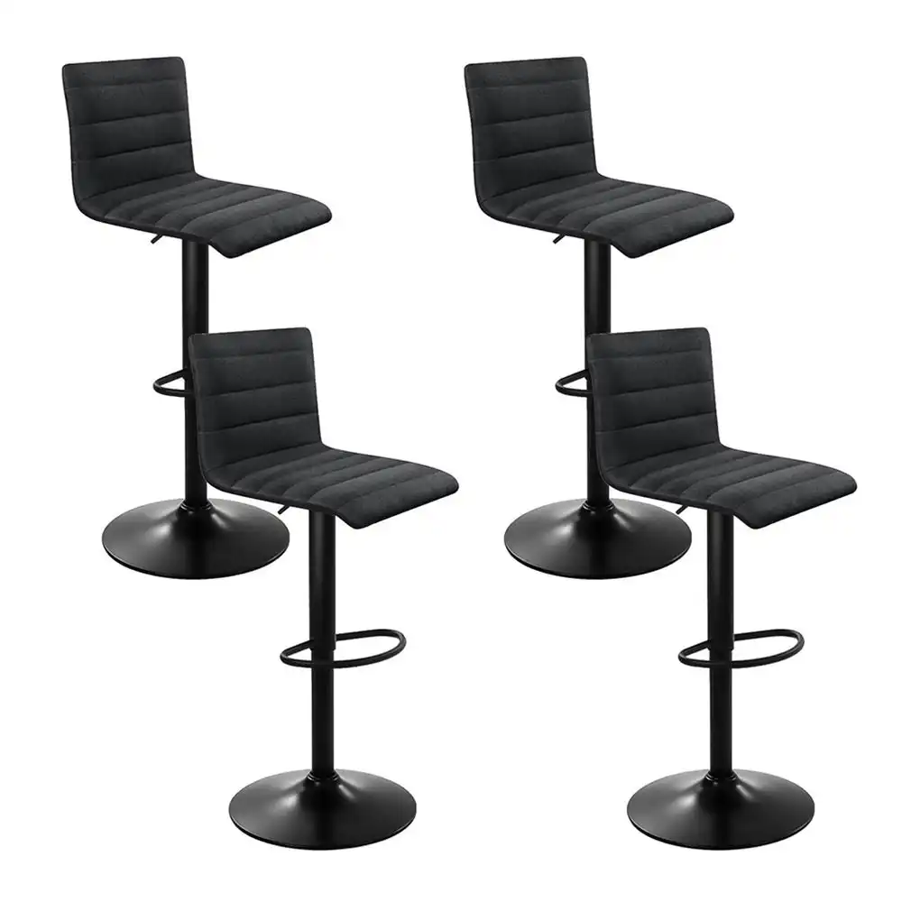 Set of 4 Faux Linen Bar Stools - Black