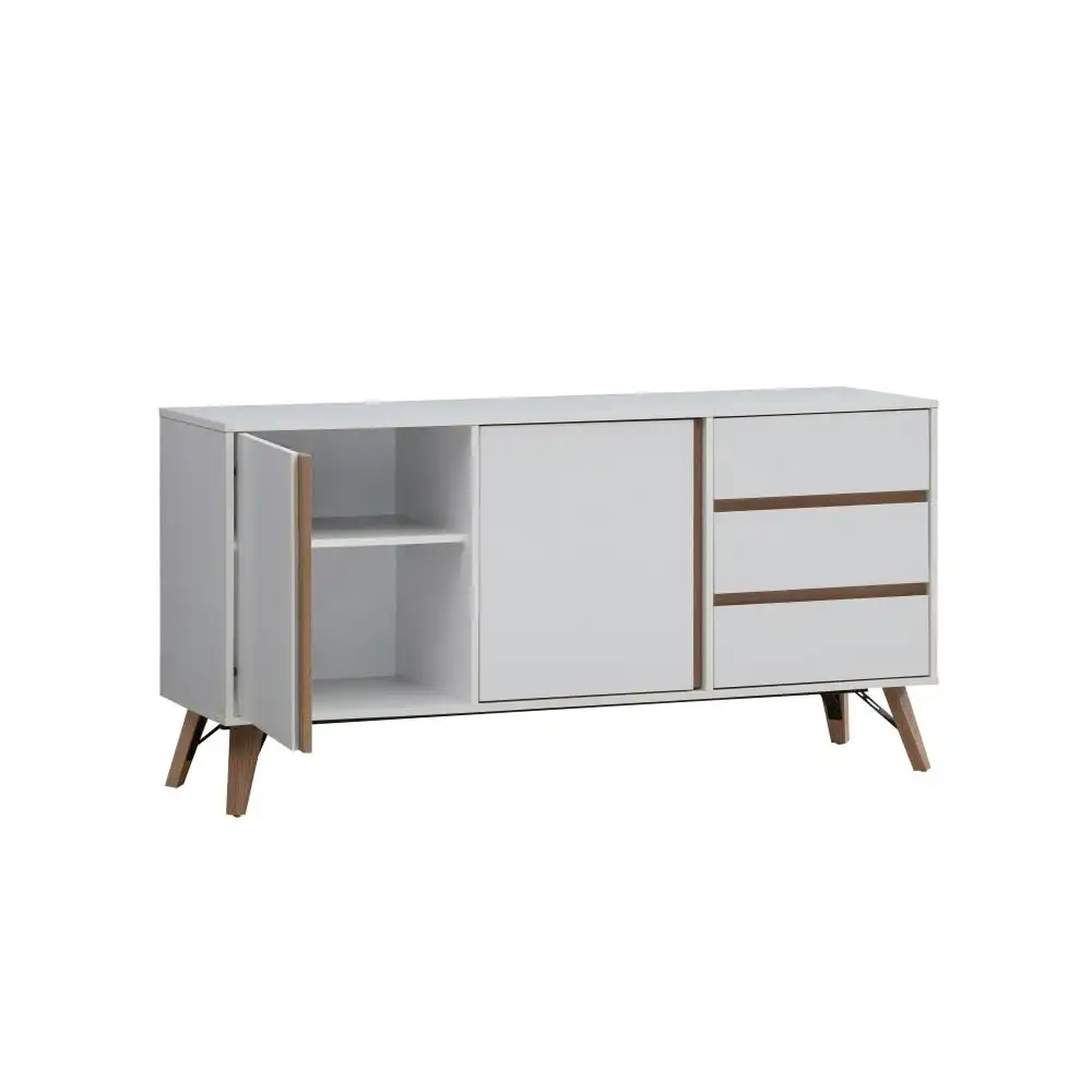 Design Square Sanford Buffet Unit Sideboard Storage Cabient W/ 2-Doors 3-Drawers - White/Oak