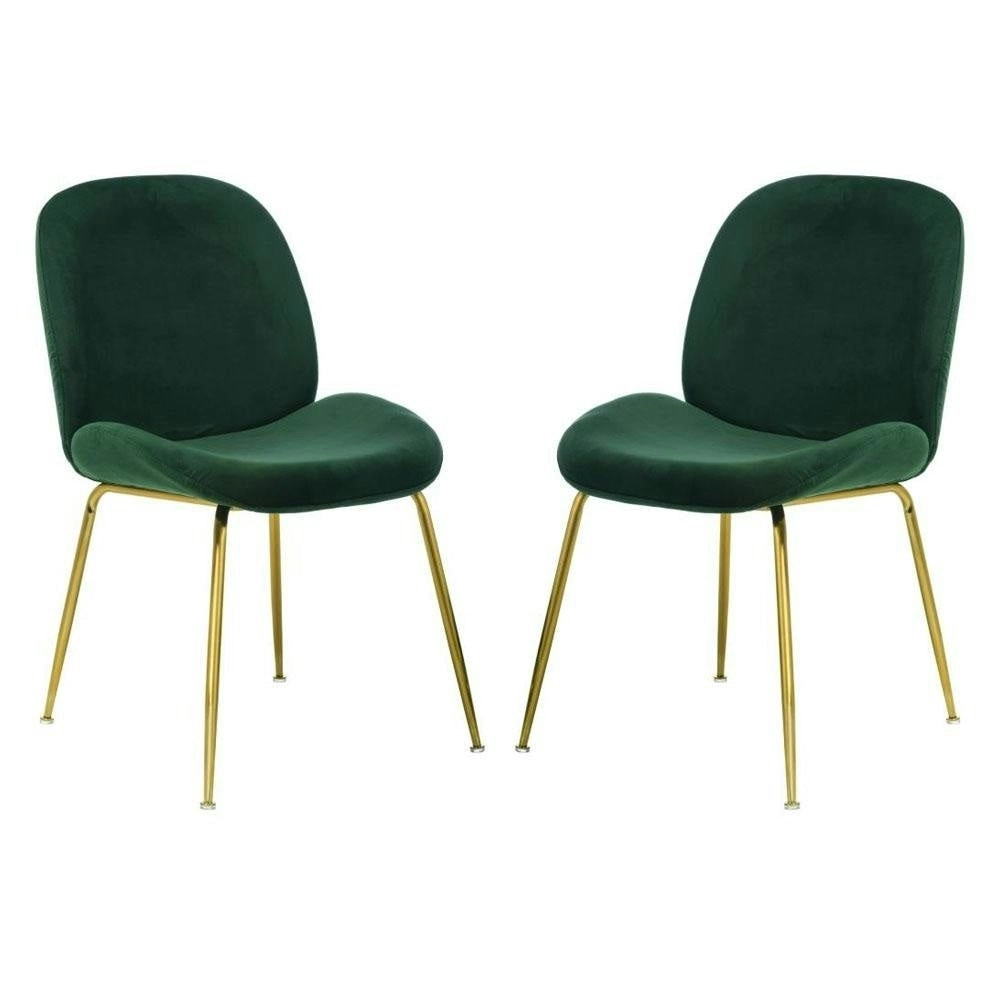 Raimon Furniture Set of 2 Casa Velvet Fabric Dining Chair - Gold Legs - Emerald