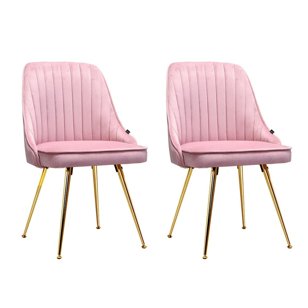 Set of 2 Dining Chairs Retro Chair Cafe Kitchen Modern Iron Legs Velvet Pink