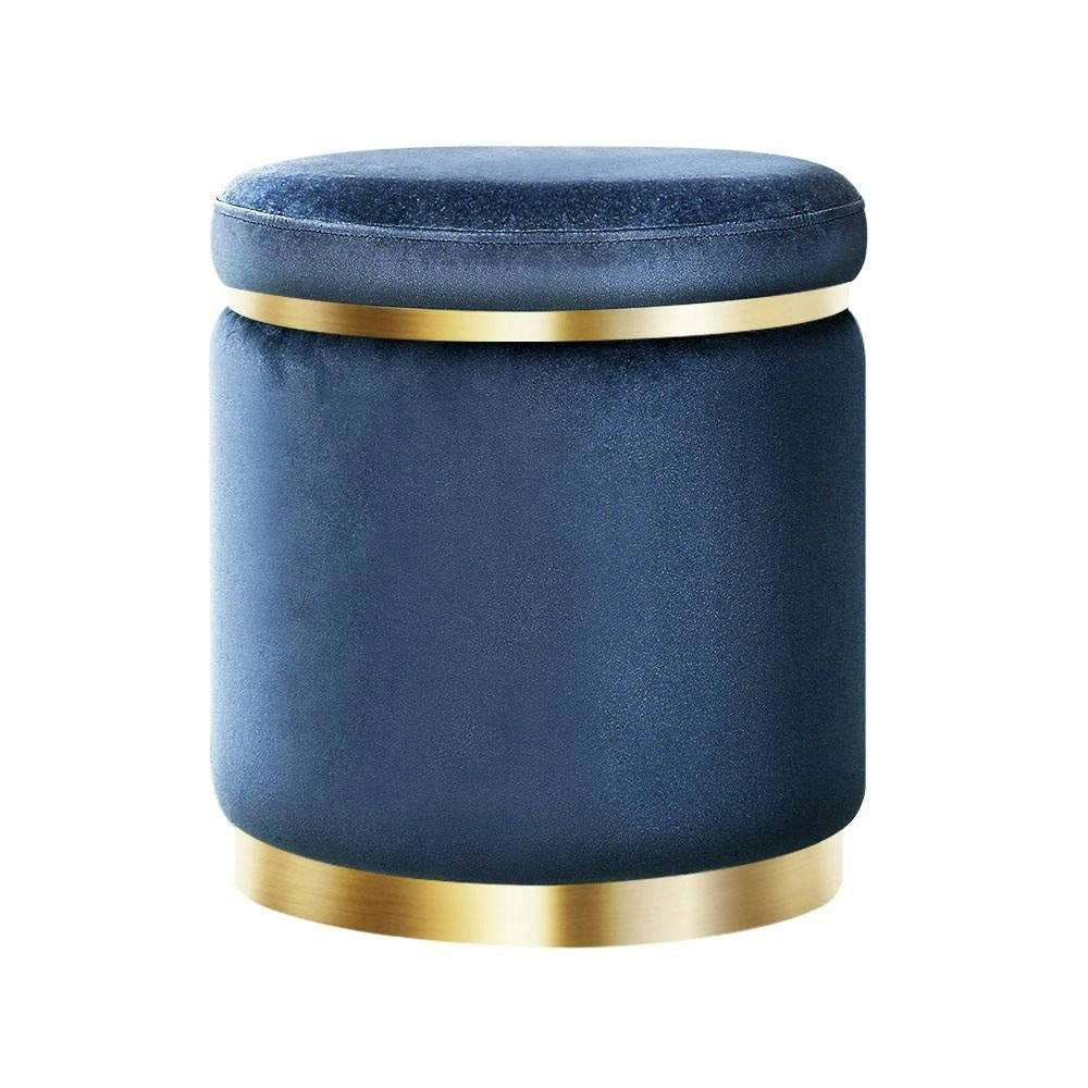 Foot Stool Round Velvet Ottoman Foot Rest Pouffe Pouf Padded Seat Footstool Navy