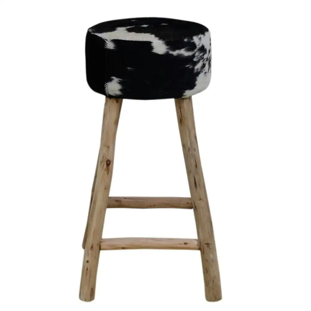 Amari Cowhide Kitchen Counter Bar Stool 78cm Wooden Legs