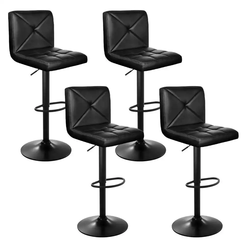 Set of 4 Bar Stools PU Leather Criss Cross Style - Black and Chrome