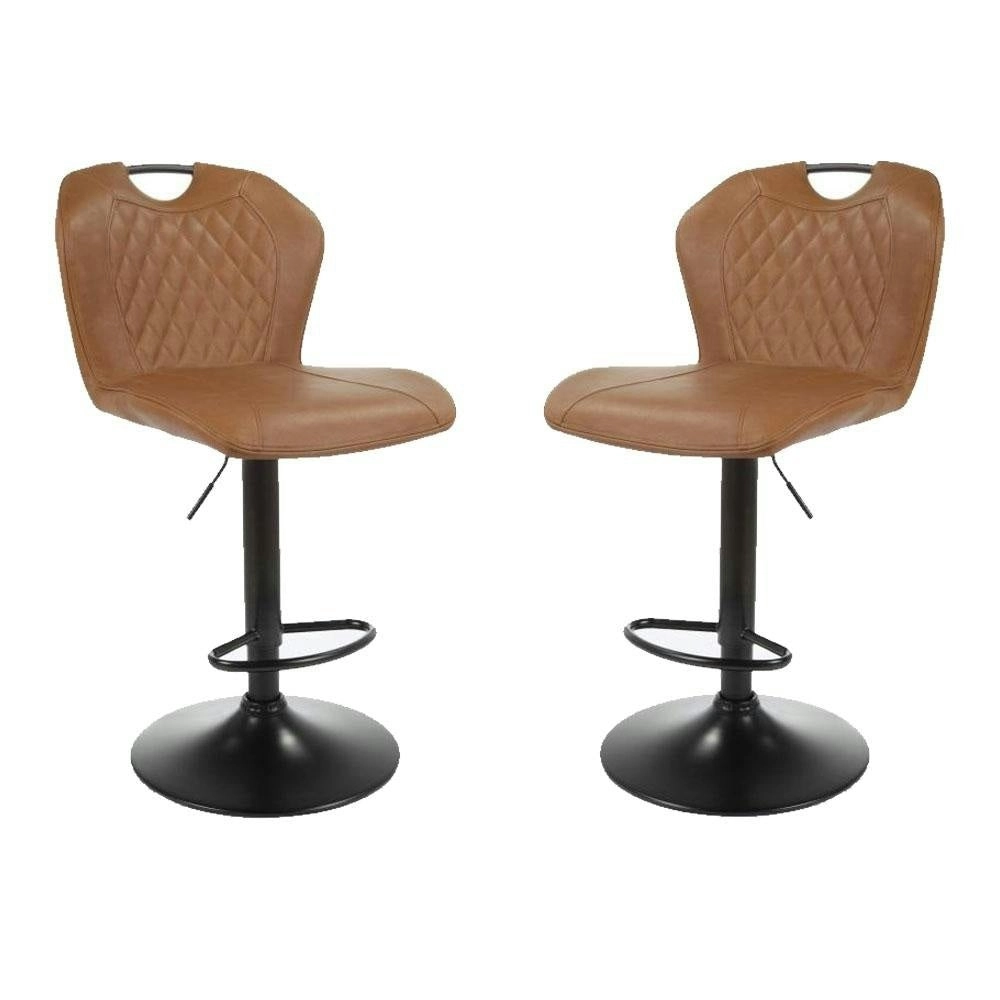 Raimon Furniture Set of 2 Alpha Fabric Kitcen Counter Bar Stool Gas Lift - Vintage Cognac