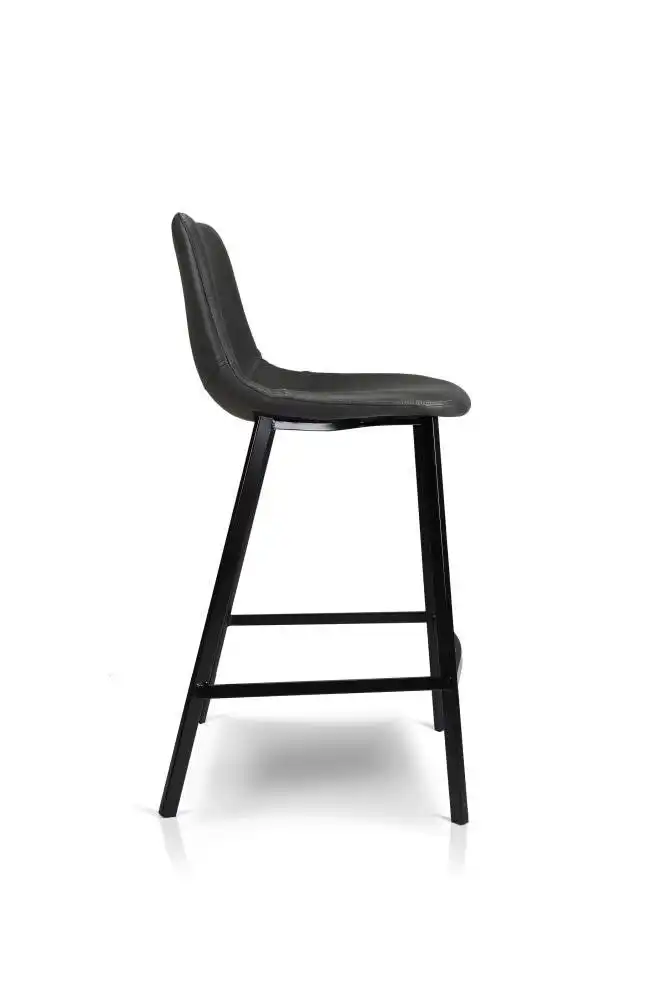 Raimon Furniture Set of 2 Gordon Faux Leather Bar Stool 66cm - Black Metal Legs - Antique Black