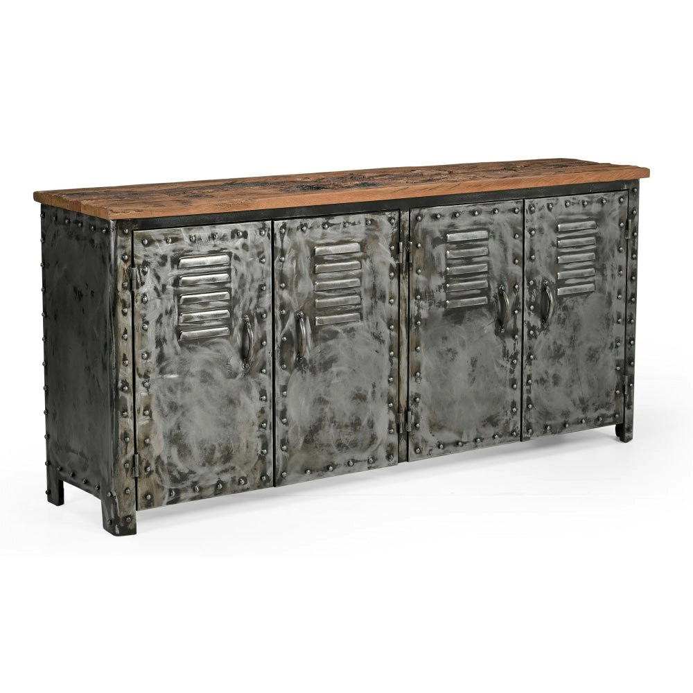 Michelle Vintage Rusty Iron Locker W/ Reclaimed Railway Sleeper Wood Sideboard