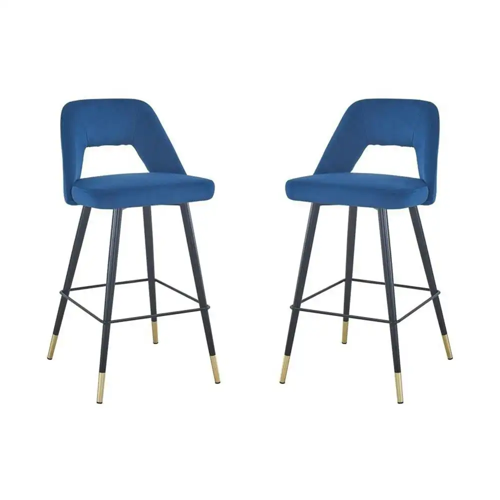 HomeStar Set Of 2 Delphi Velvet Fabric Kitchen Bar Stool - Blue