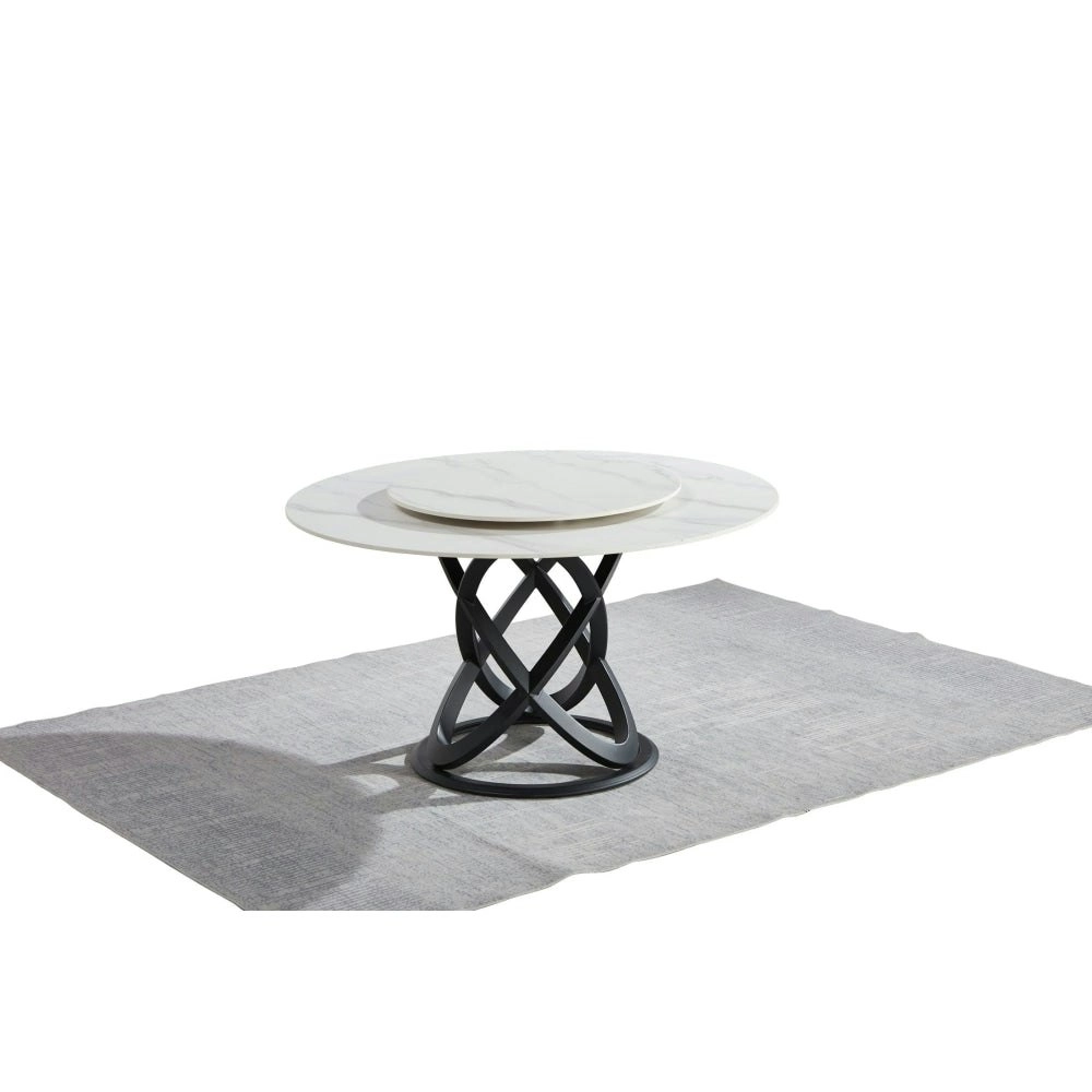 Our Home Hayes Luxurious Sintered Stone Round Dining Table 150cm W/ Lazy Susan - Black & White