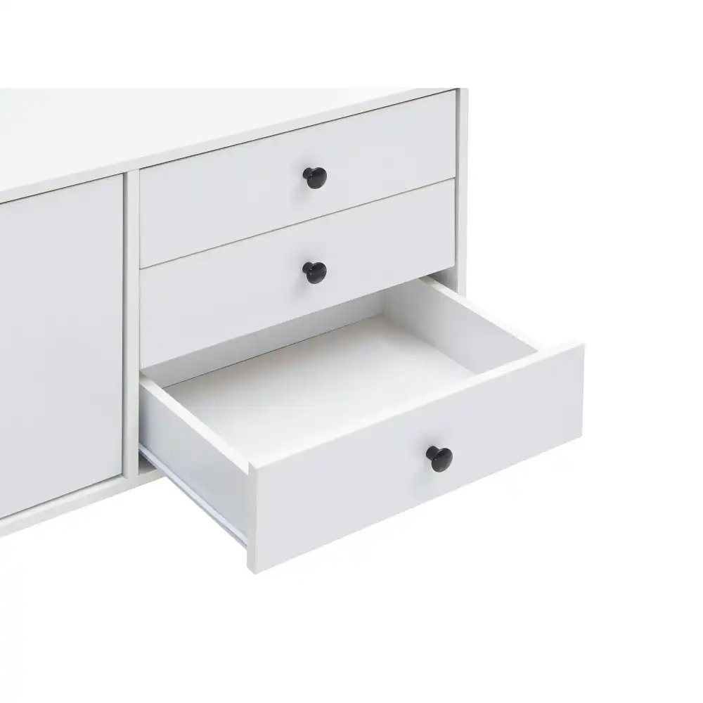 Design Square Urbano Low Sideboard Buffet Unit W/ 2-Doors 3-Drawers - White/Black