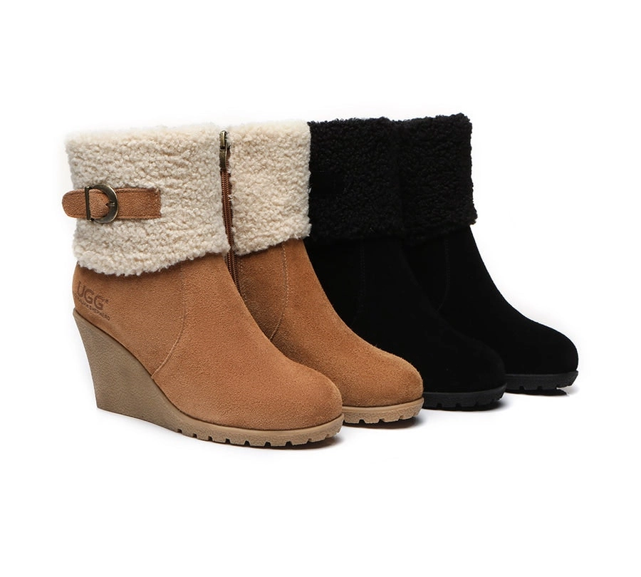 UGG Australian Shepherd Zipper Sheepskin Shearling Wedge Fashion Boots Women Joanna