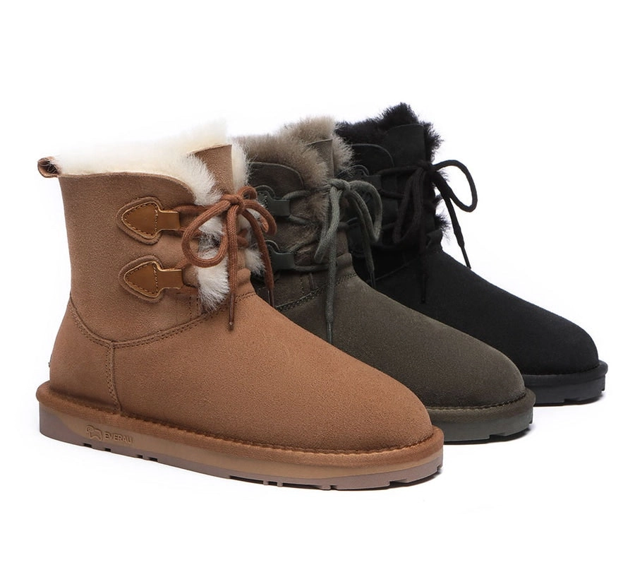 EVERAU Lace-up Sheepskin Boots Women Short Stark