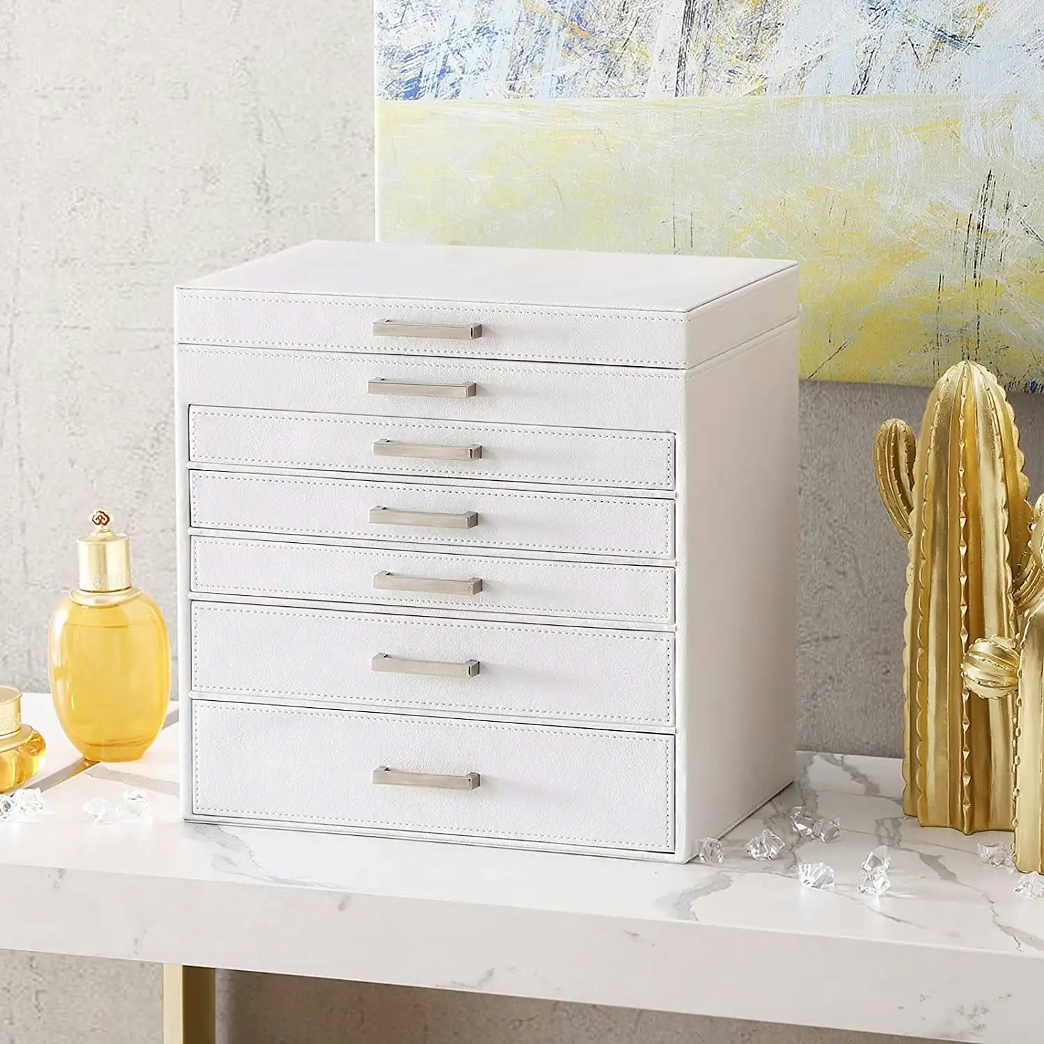 SONGMICS Jewellery White Box with 6 Layers and 5 Drawers