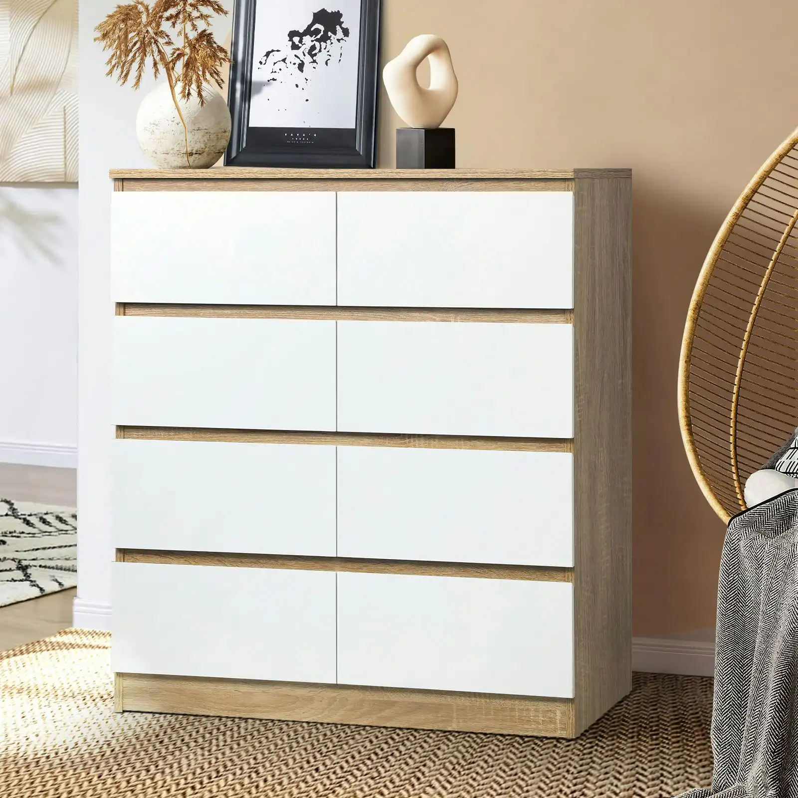 Oikiture 8 Chest of Drawers Tallboy Wooden White PURI