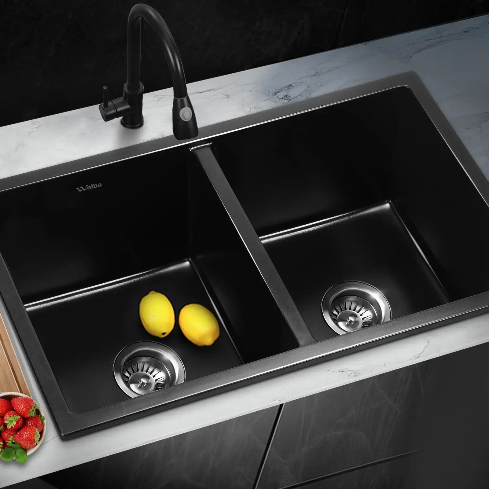 Welba Kitchen Sink Basin Granite Stone Bathroom Laundry Double Bowl ...