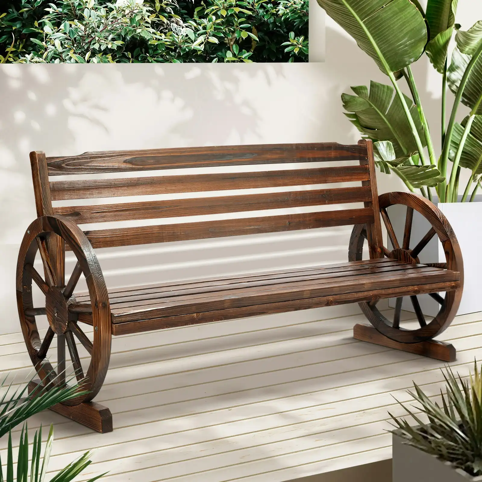 Livsip Garden Bench 3 Seater Outdoor Furniture Wooden Wagon Chair Patio Lounge