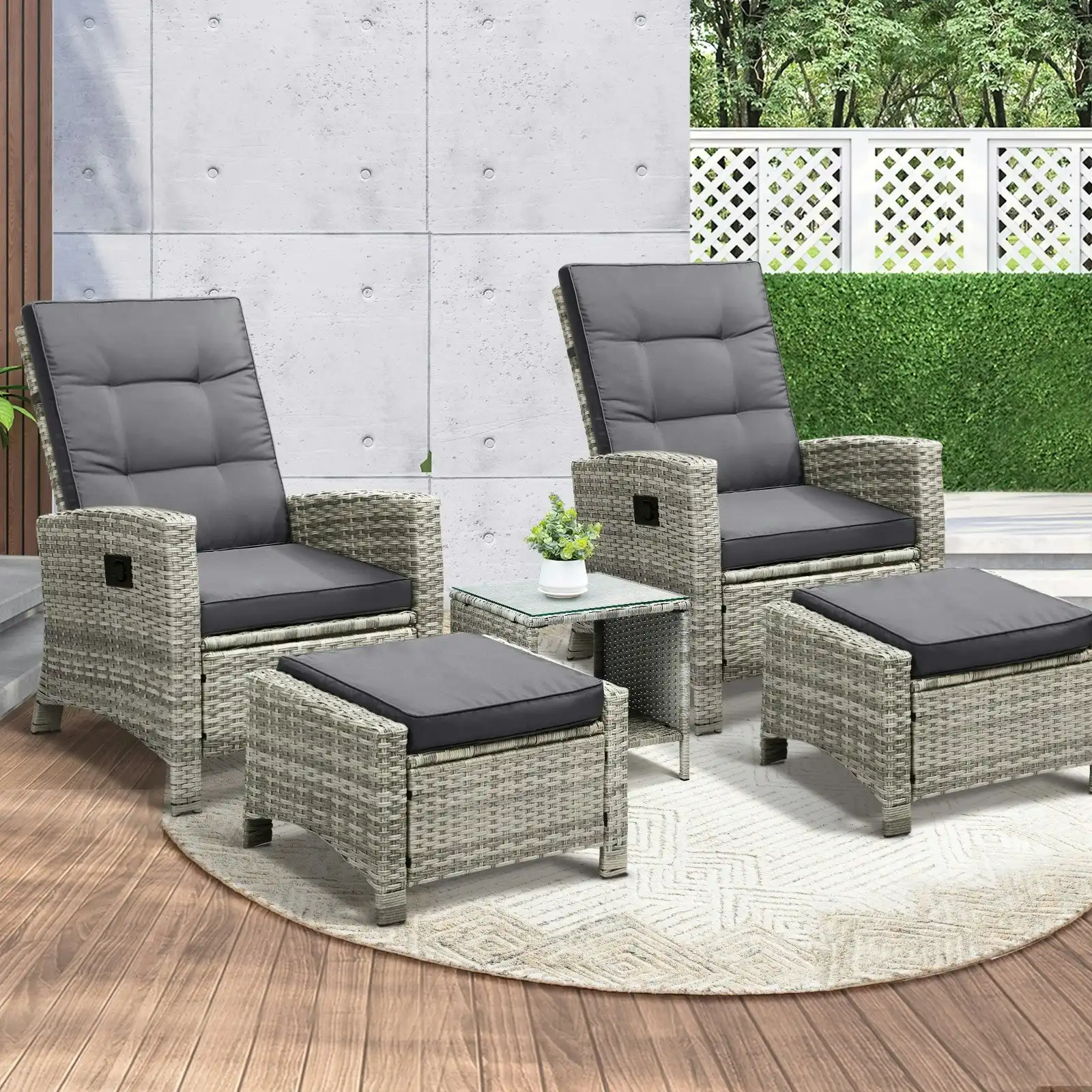 Livsip Recliner Chair Wicker Outdoor Furniture Garden Patio Lounge 5PCS Setting