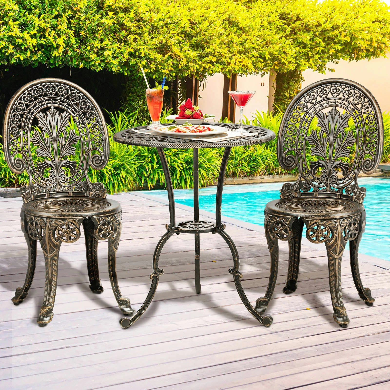 Livsip Outdoor Furniture Bistro Set 3pcs Chair Table Cast Aluminium Patio Garden