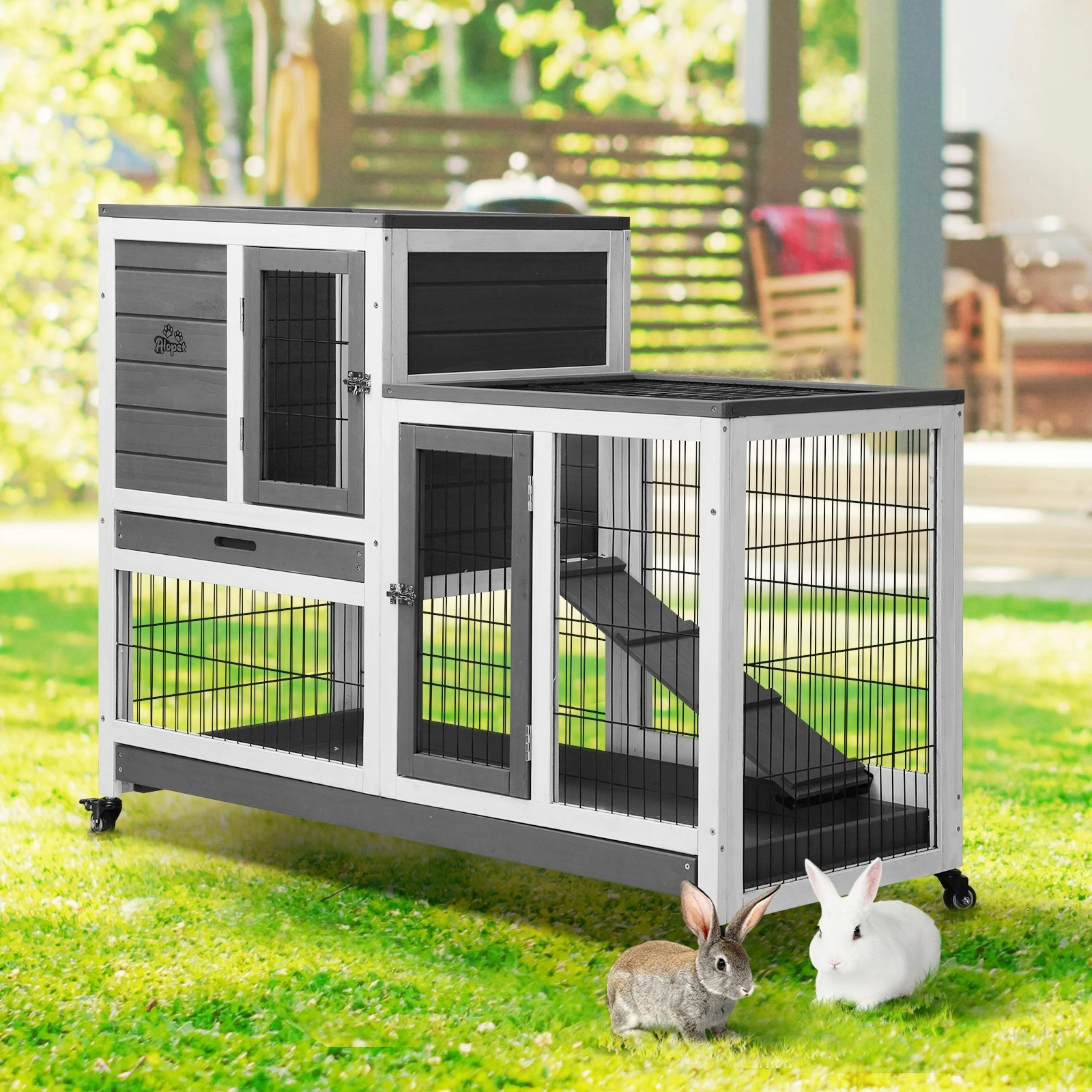 Alopet Rabbit Hutch Chicken Coop House Run Wooden Pet Cage Wheels Guinea Pig Bun