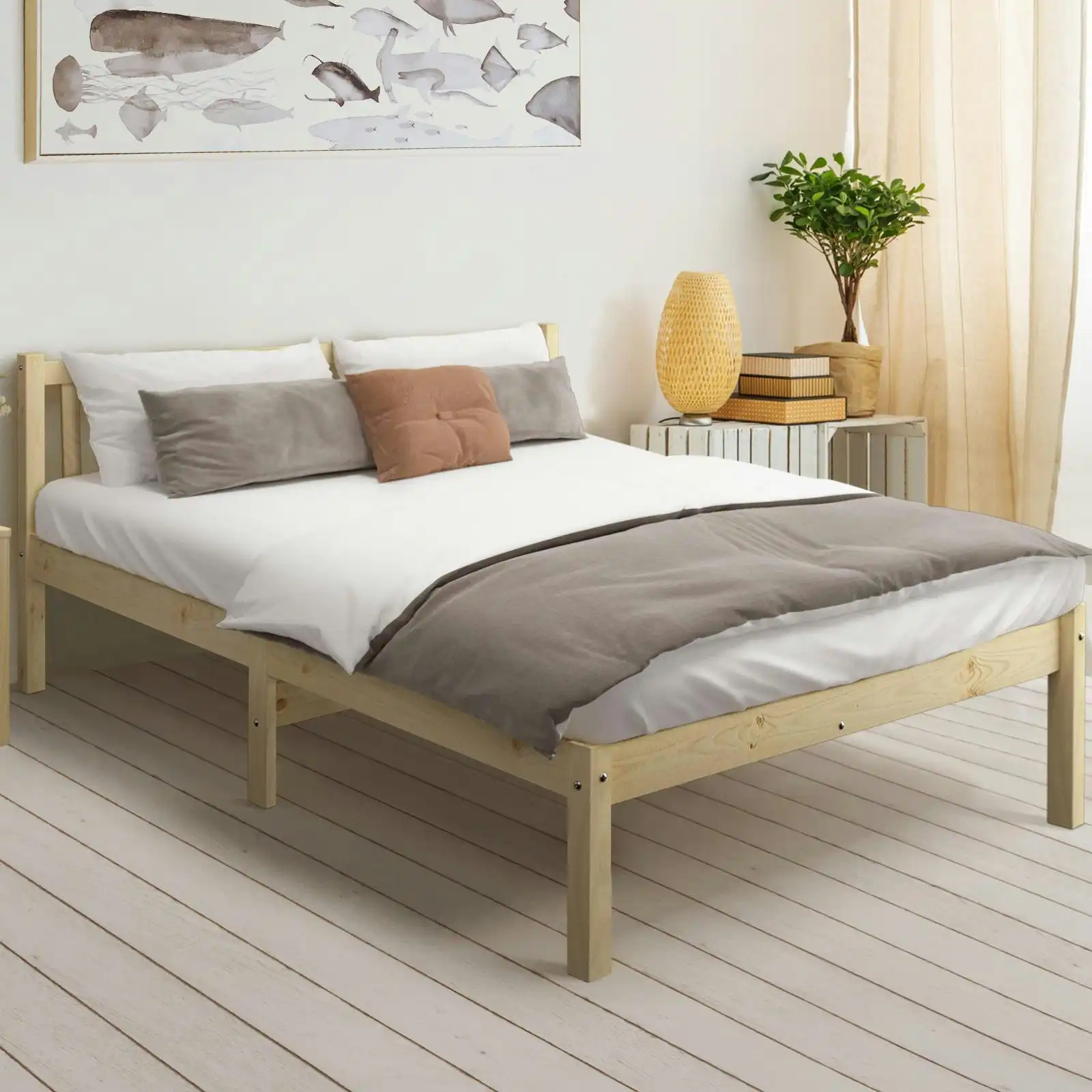 Oikiture Bed Frame Double Size Wood Mattress Base Wooden Timber Platform Bedroom